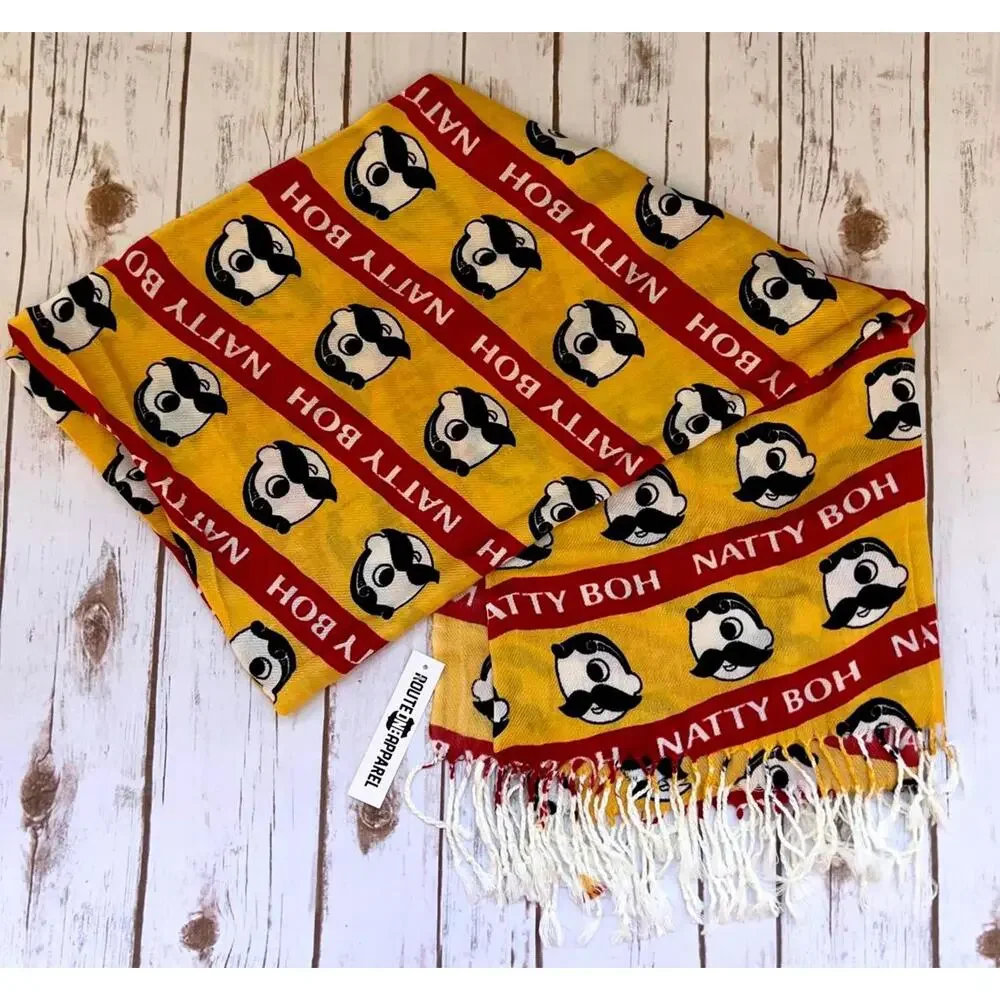 Natty Boh NEW Scarf with Mustard Yellow and Burgundy Colors